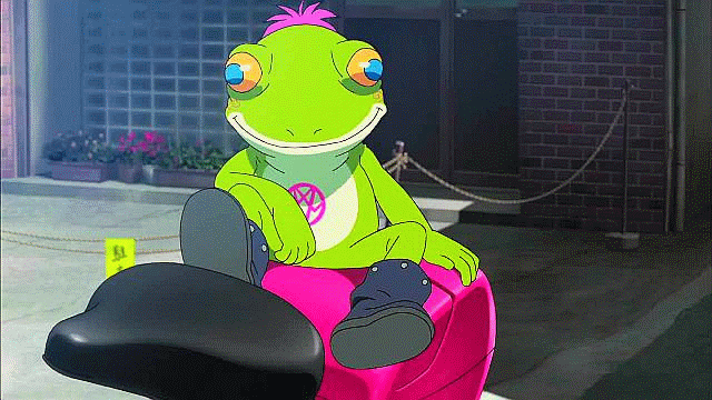 10s, animated, animated_gif, blue_eyes, boots, frog, nanajiinyi, no_humans