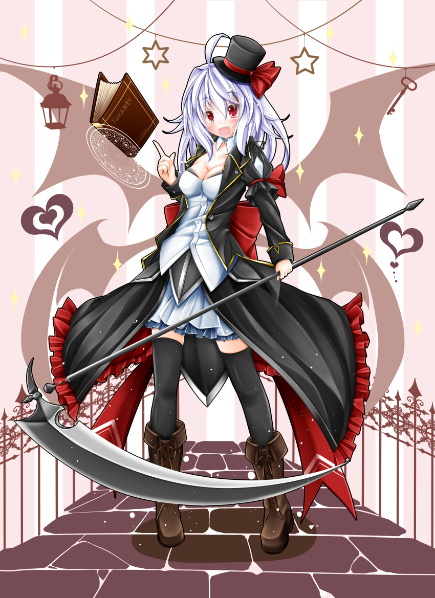 10s, 1girl, absurdres, ahoge, black_thighhighs, blush, book, breasts