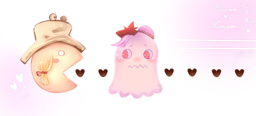 2girls, artist_name, blush, bow, candy, character_name, chocolate, chocolate_heart