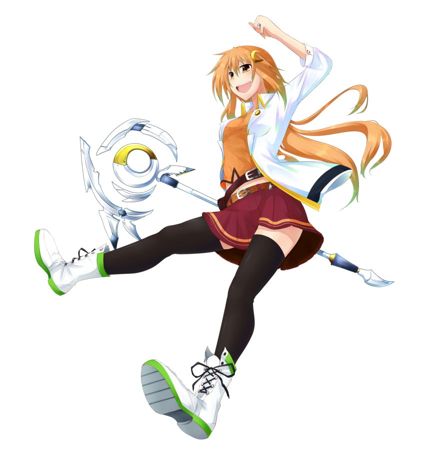 1girl, black_thighhighs, breasts, crescent, crescent_hair_ornament, female_focus, hair_ornament, highres