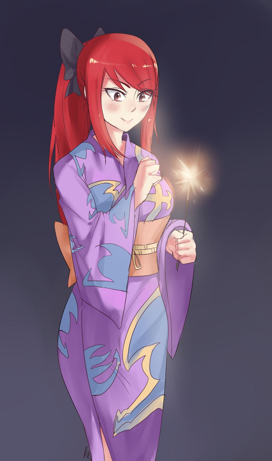 1girl, blush, bow, breasts, brown_eyes, drawfag, erza_scarlet, fairy_tail