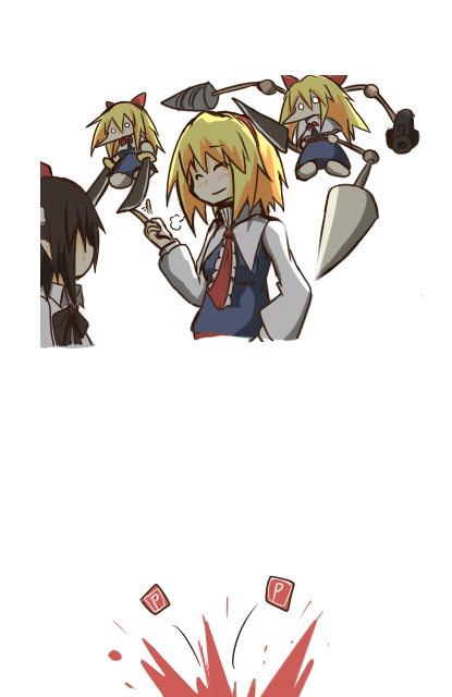 2girls, alice_margatroid, black_hair, blonde_hair, blood, blush, bow, closed_eyes