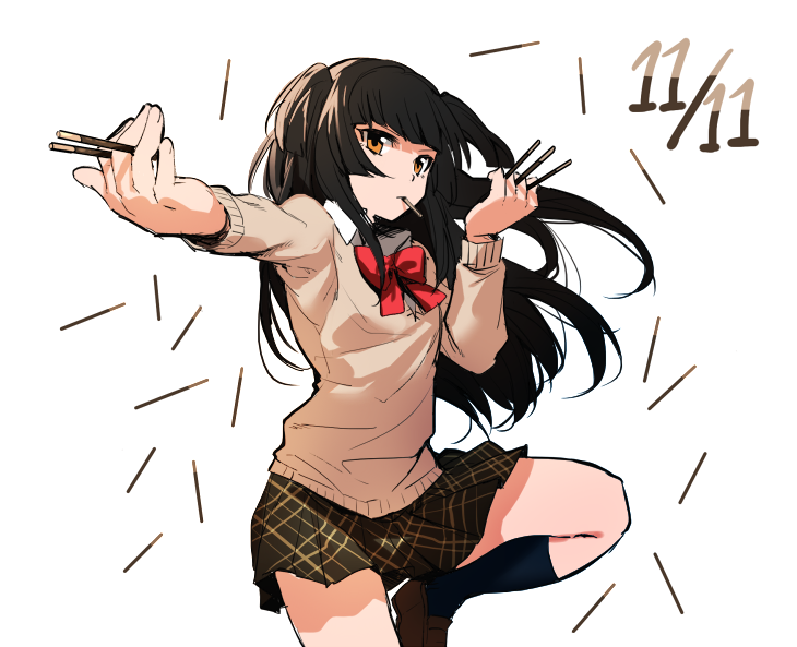 1girl, black_hair, dated, erubo, female_focus, food, long_hair, original