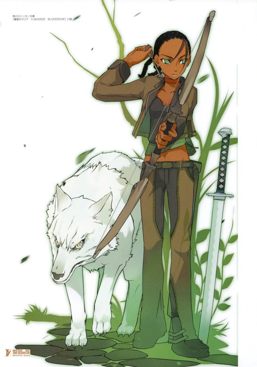 1girl, absurdres, alpha_(bara_no_maria), arrow_(projectile), bara_no_maria, black_hair, bow_(weapon), bunbun