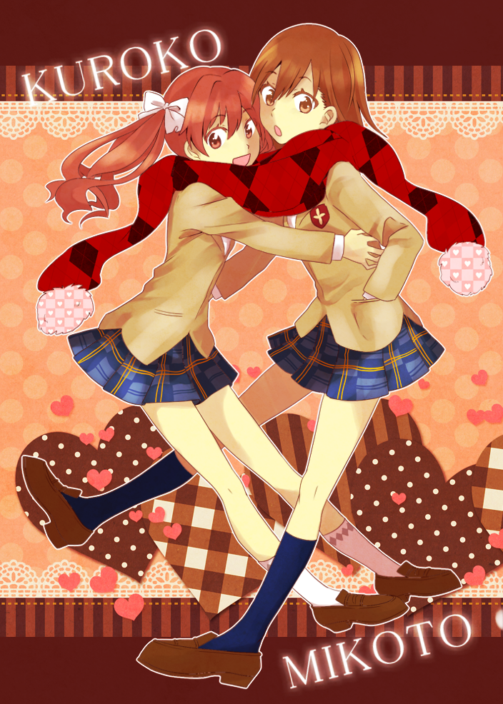 2girls, bad_id, bad_pixiv_id, brown_eyes, brown_hair, iwashi_(msr_rgb), long_hair, misaka_mikoto