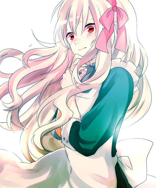 1girl, bad_id, bad_pixiv_id, blonde_hair, dress, female_focus, hair_ribbon, kagerou_project, kozakura_marry, long_hair, mogkaya, red_eyes, ribbon, solo, tears