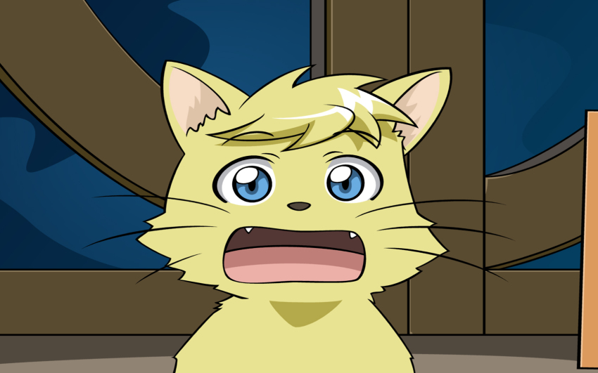 1girl, animal, animalization, artist_request, blue_eyes, derivative_work, dog, fang