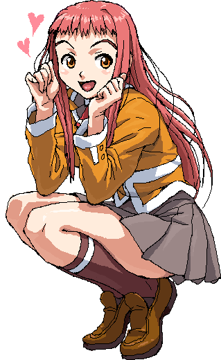 00s, aged_up, full_body, heart, long_hair, munakata_shiho, my-hime, nigou, oekaki, pink_hair, school_uniform, serafuku, simple_background, skirt, solo, squatting, white_background