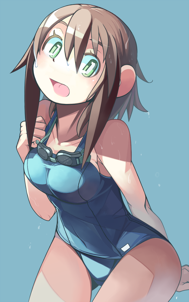 1girl, bright_pupils, brown_hair, ddd_(oid065j125bwz), female_focus, goggles, green_eyes, i_(deichi)