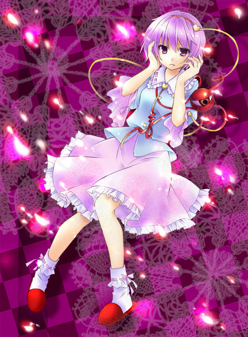 1girl, female_focus, frills, hairband, hands_on_own_face, komeiji_satori, misato_miyu, pigeon-toed