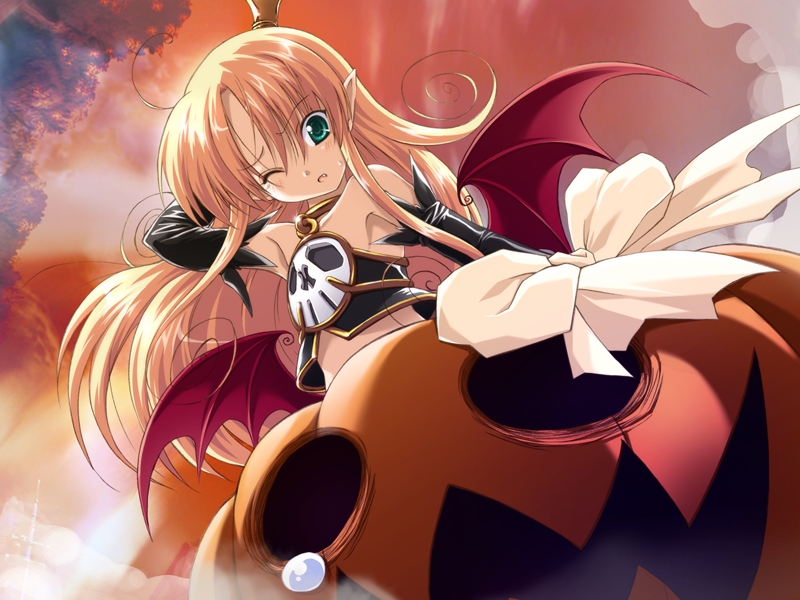 blush, elf, long_hair, melissa_seraphy, midriff, pointy_ears, wagamama_capriccio, wings