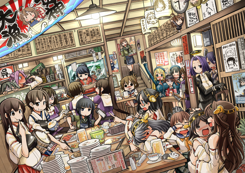 10s, 53cm_hull-mount_(oxygen)_torpedoes, 6+girls, absurdly_detailed_composition, abyssal_ship, akagi_(kancolle), alcohol, aoba_(kancolle)