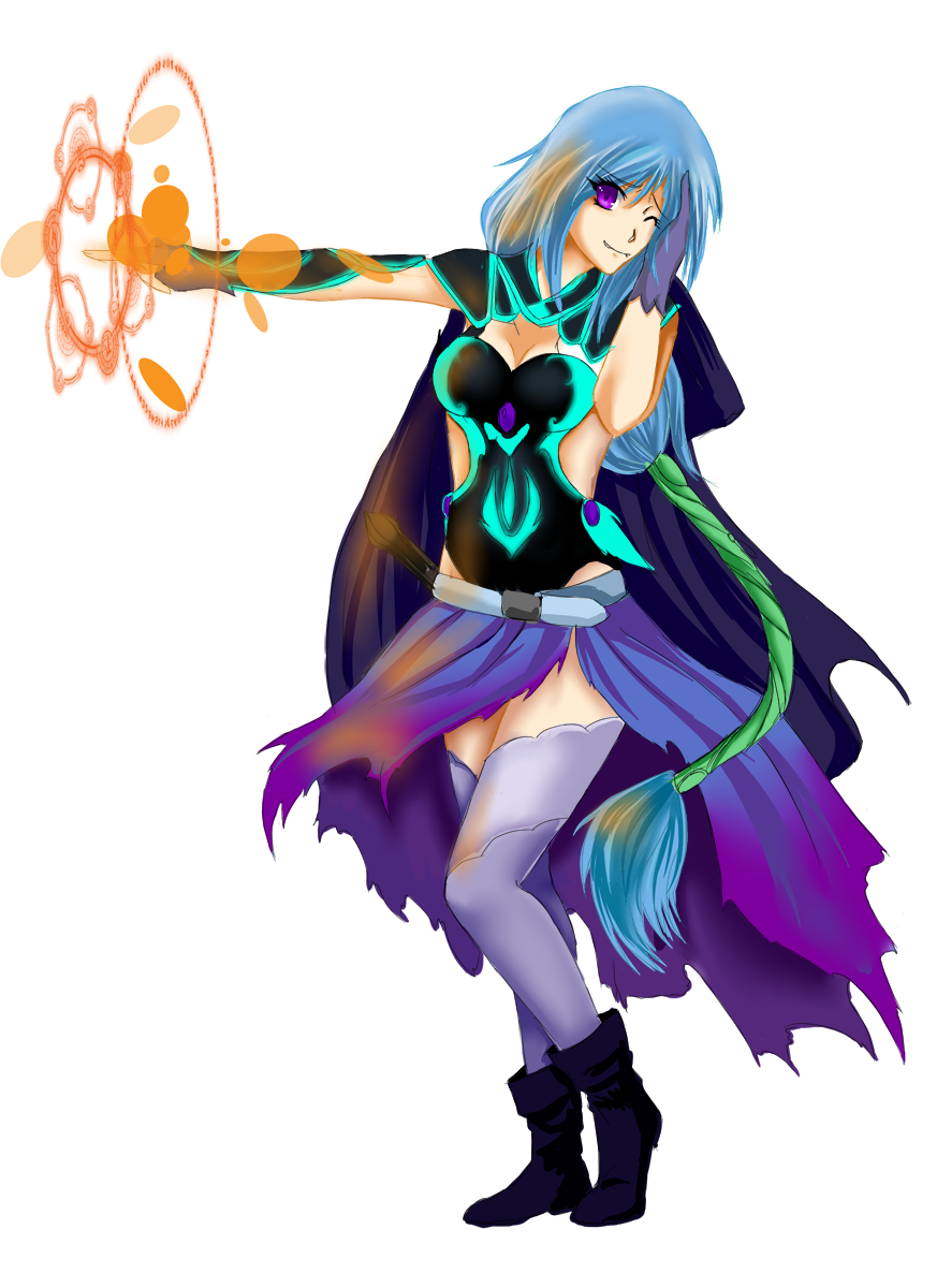 1girl, althea_(mirage_noir), armor, belt, blue_hair, braid, cape, female_focus