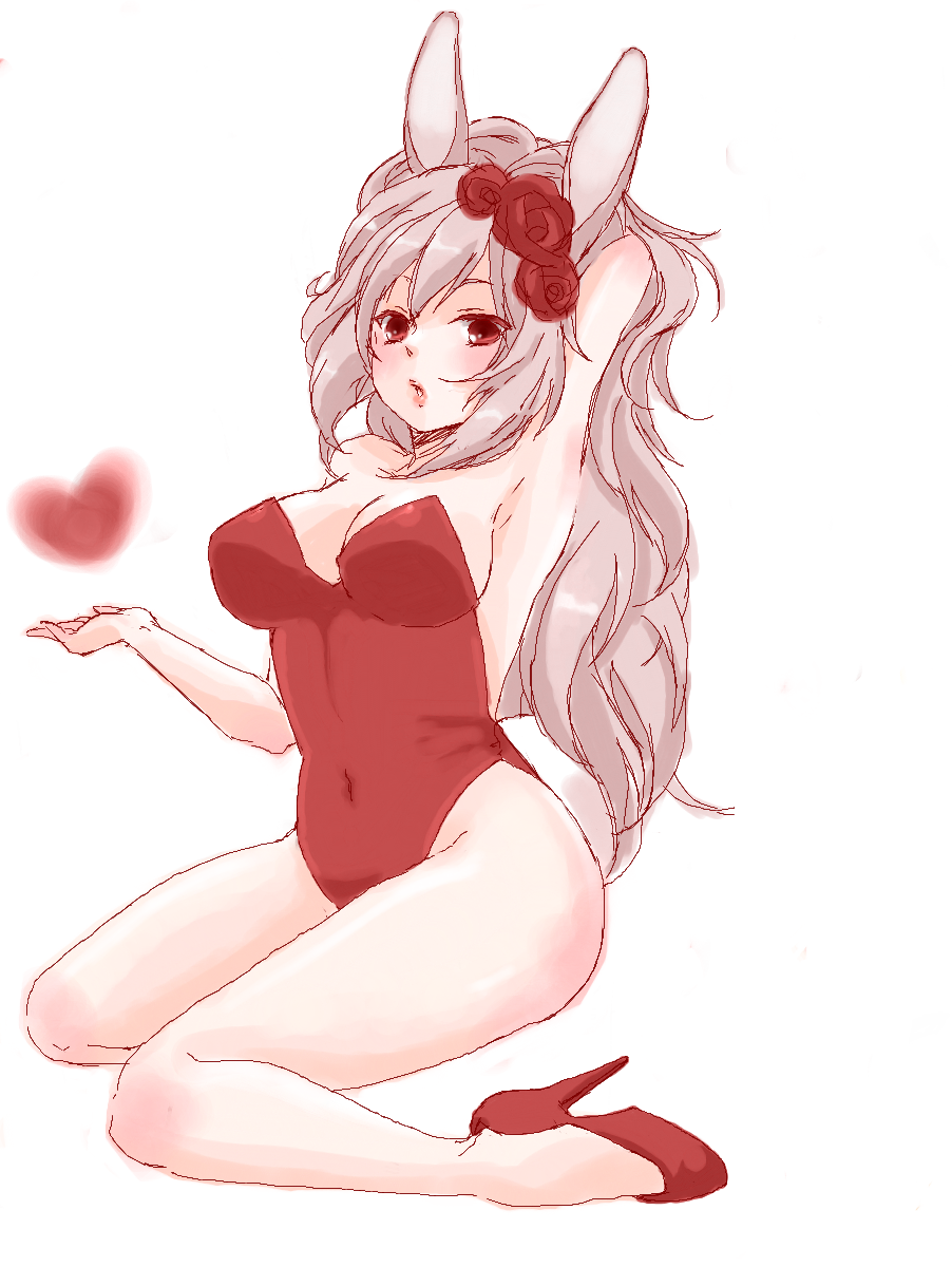 1girl, ai-mu, animal_ears, fake_animal_ears, female_focus, grey_hair, highres, long_hair, original, playboy_bunny, rabbit_ears, red_eyes, solo