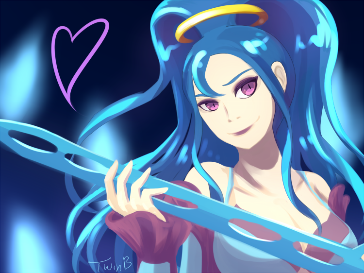 1girl, amazon_pandora, blue_hair, chuiceturdz, female_focus, holding, holding_sword, holding_weapon, kid_icarus, kid_icarus_uprising, lipstick, makeup, nintendo, pandora_(kid_icarus), purple_eyes, solo, sword, weapon