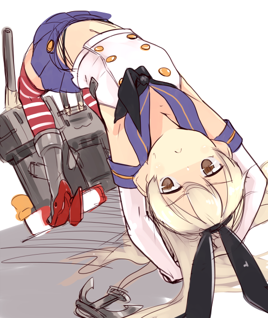 10s, 1girl, :<, all_fours, anchor, arched_back, armpits, black_panties