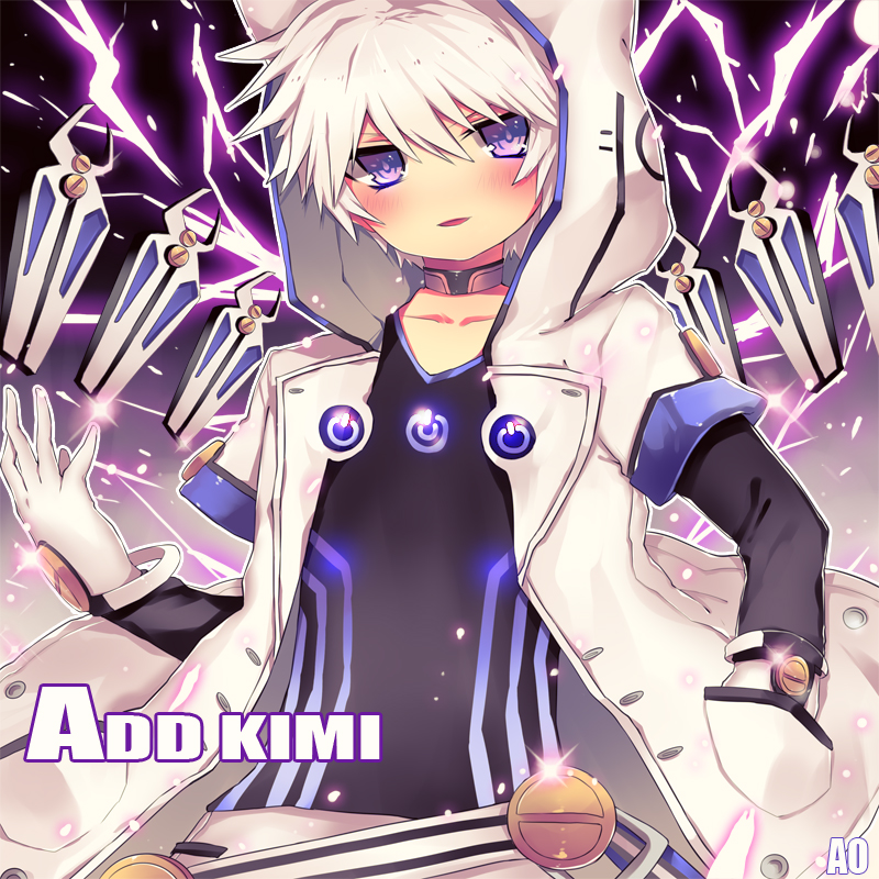 1boy, add_(elsword), ao_jun, bad_id, bad_pixiv_id, belt, choker, coat, electricity, elsword, gloves, hood, hoodie, male_focus, purple_eyes, short_hair, solo, tracer_(elsword), white_hair