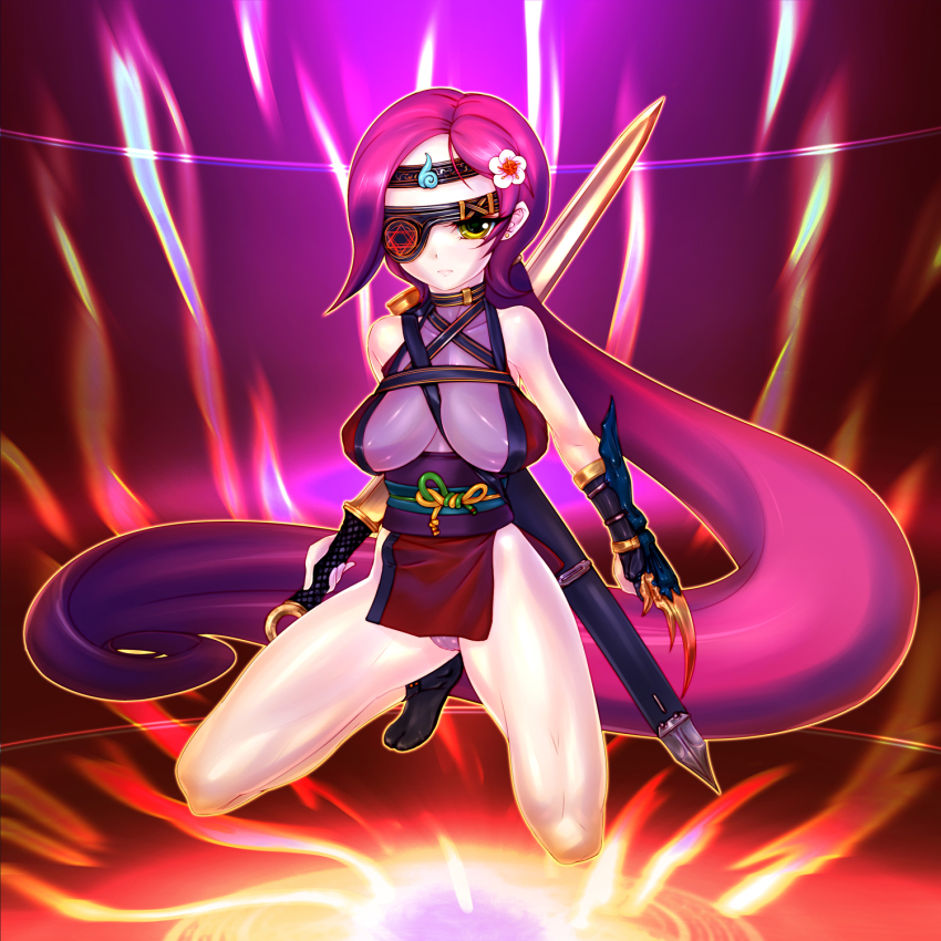 1girl, bare_legs, breasts, cameltoe, choker, claw_(weapon), co, earrings