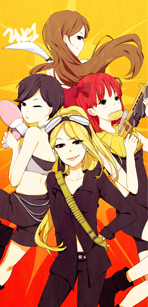 2ne1, 4girls, artist_request, bom_(2ne1), cl_(2ne1), copyright_name, corn, dara_(2ne1)