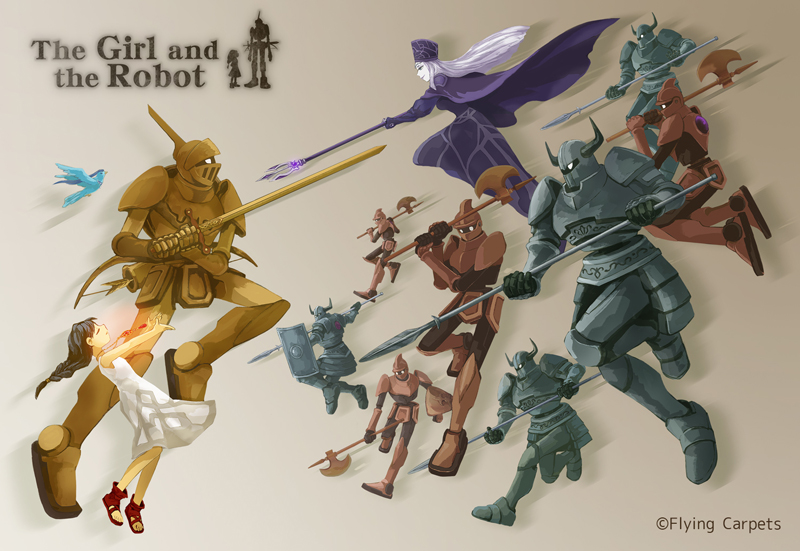 2girls, armor, arrow_(projectile), axe, bird, bow_(weapon), cape, copyright_name