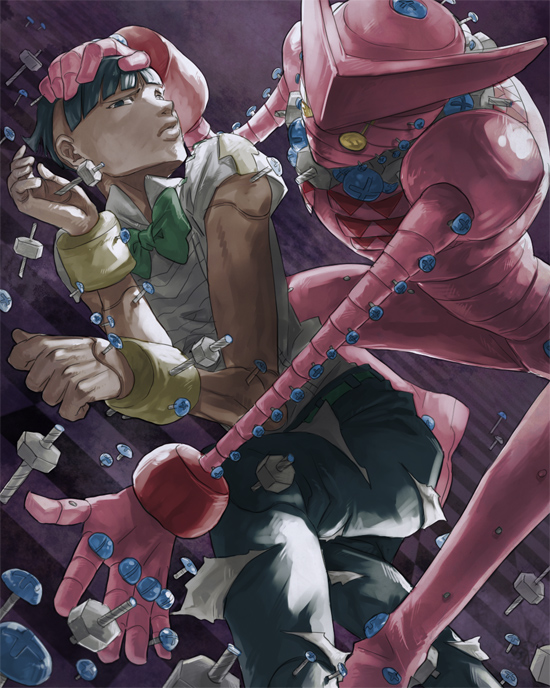 2boys, bolt_(hardware), bow, bowtie, higashikata_joshu, itaru_souga, jojo_no_kimyou_na_bouken, jojolion