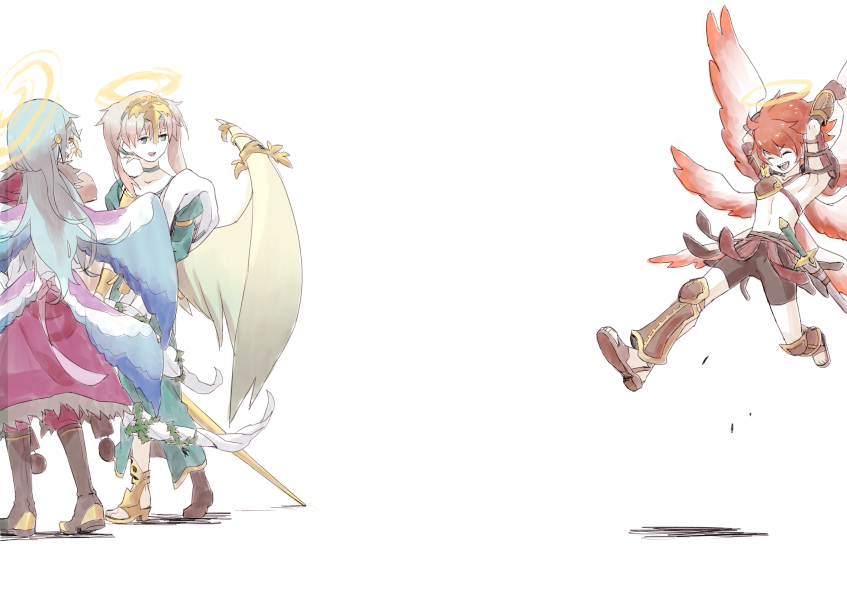 3boys, angel, archangel_gabriel_(p&amp;d), archangel_michael_(p&amp;d), archangel_uriel_(p&amp;d), bad_id, bad_pixiv_id, blue_hair