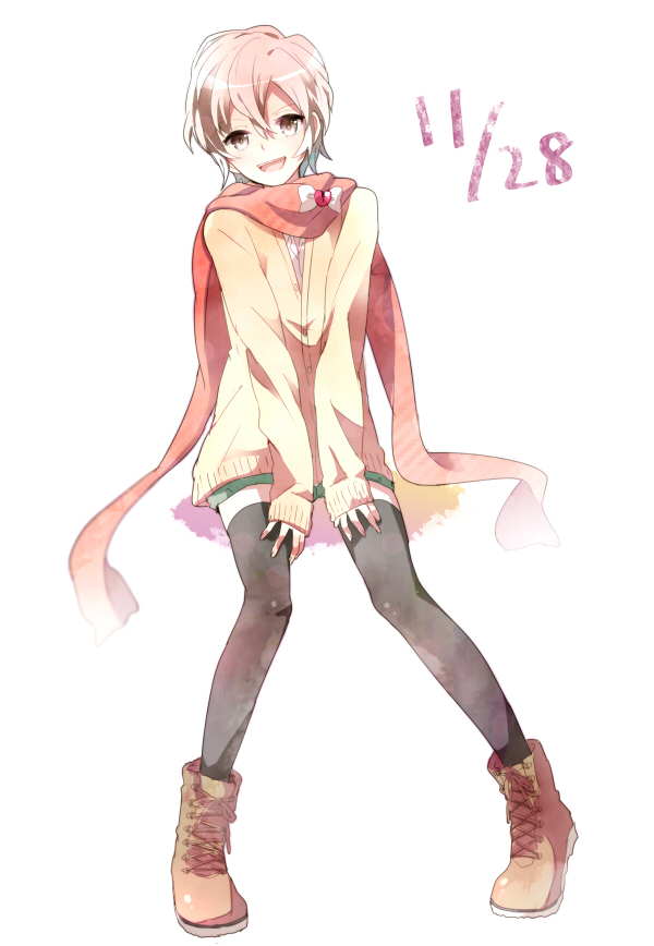 10s, 1boy, black_thighhighs, blush, boots, full_body, grey_eyes, male_focus