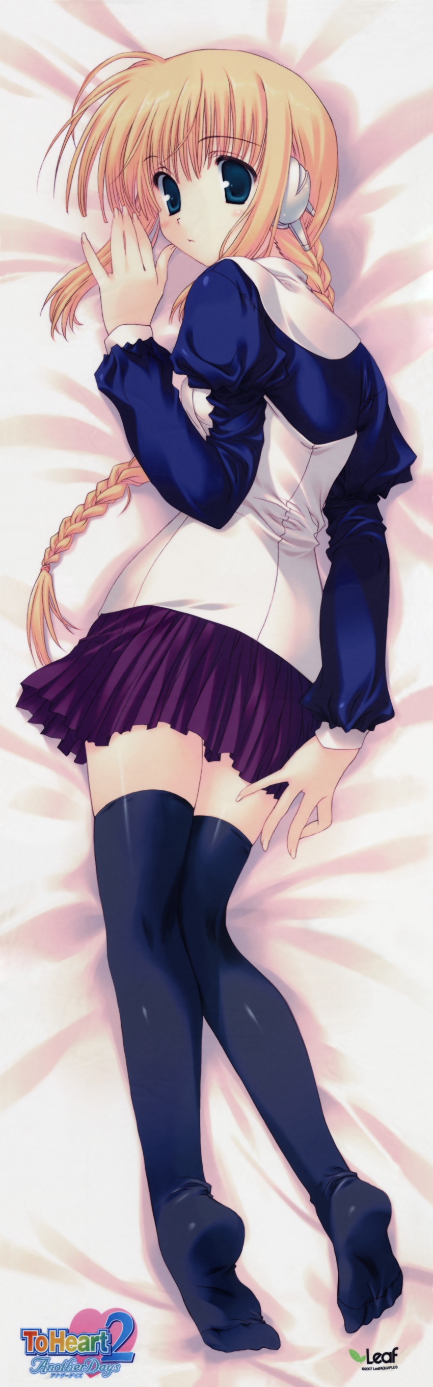 1girl, absurdres, blonde_hair, blush, dakimakura_(medium), feet, female_focus, highres, huge_filesize, incredibly_absurdres, long_image, mitsumi_misato, no_shoes, short_hair, silfa_(to_heart), soles, solo, tall_image, thighhighs, to_heart_(series), to_heart_2, to_heart_2_another_days, toes