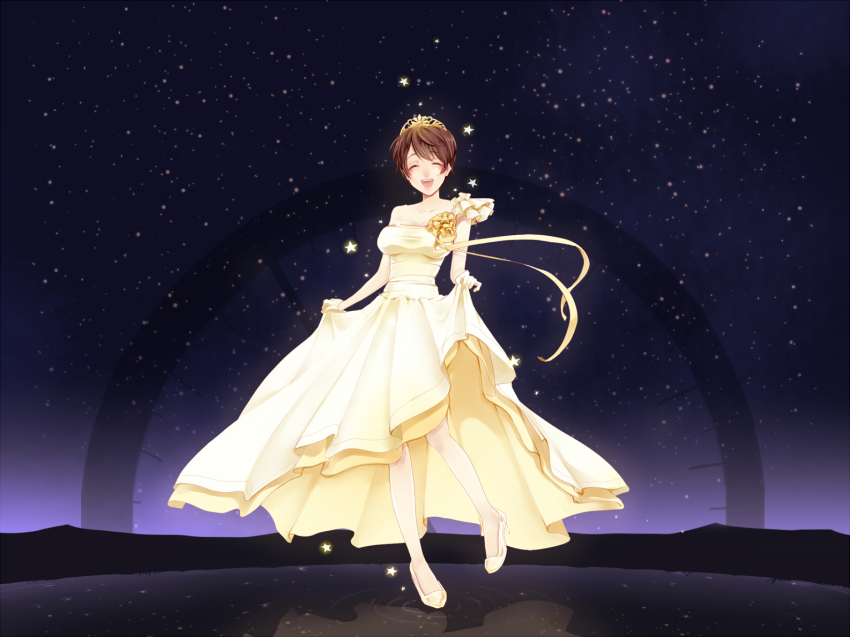 10s, 1girl, bad_id, bad_pixiv_id, blush, breasts, brown_eyes, closed_eyes