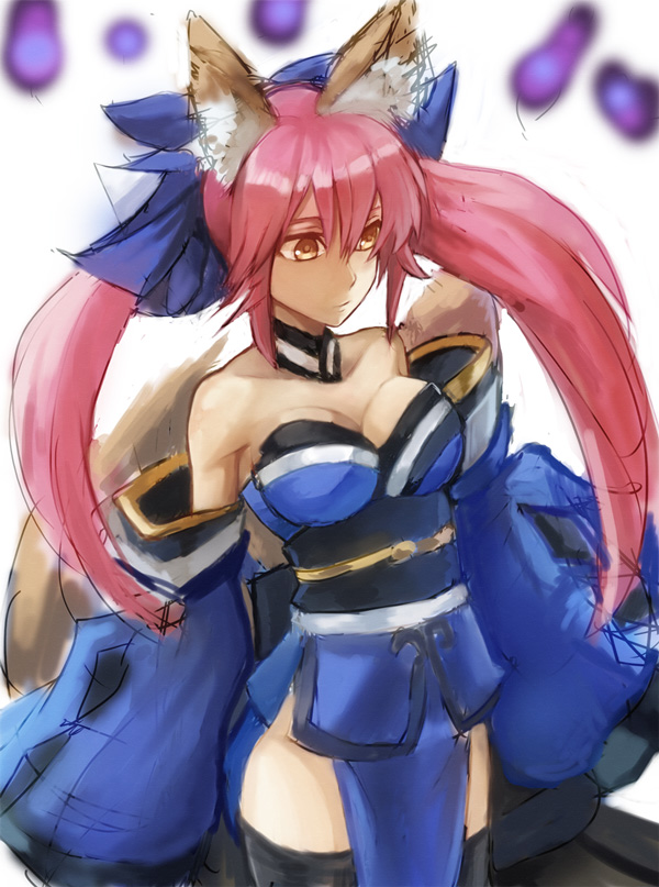 10s, 1girl, animal_ears, bad_id, bad_pixiv_id, bare_shoulders, black_thighhighs, bow