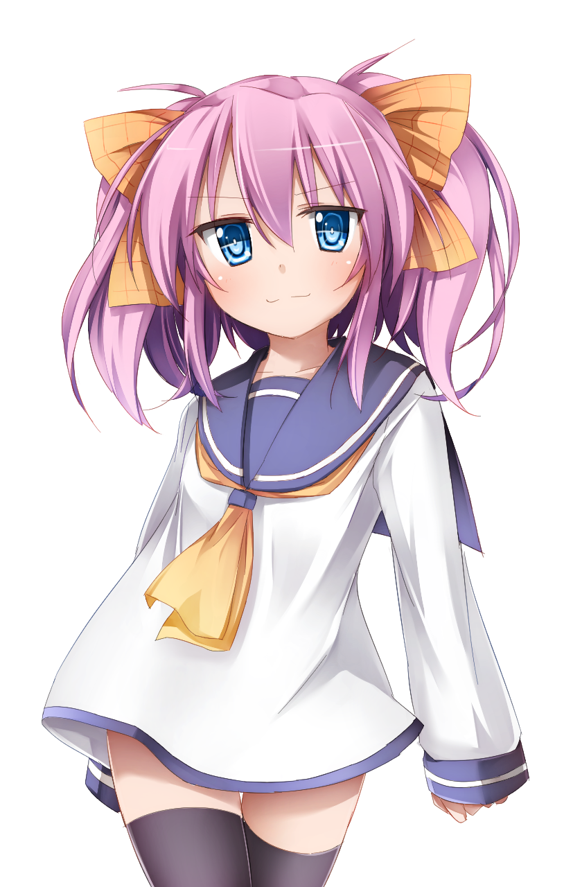 blue_eyes, doyagao, dress, hair_ribbon, highres, long_sleeves, manaita_petako, moegi_nenene, original, pink_hair, ribbon, sailor_dress, sleeves_past_wrists, smug, solo, thighhighs, twintails, zettai_ryouiki