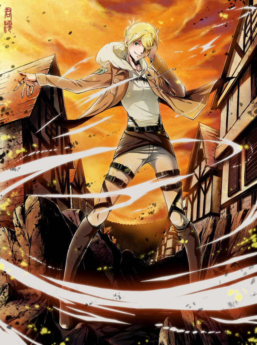 1girl, absurdres, annie_leonhart, aquiline_nose, bad_id, bad_pixiv_id, blonde_hair, blood