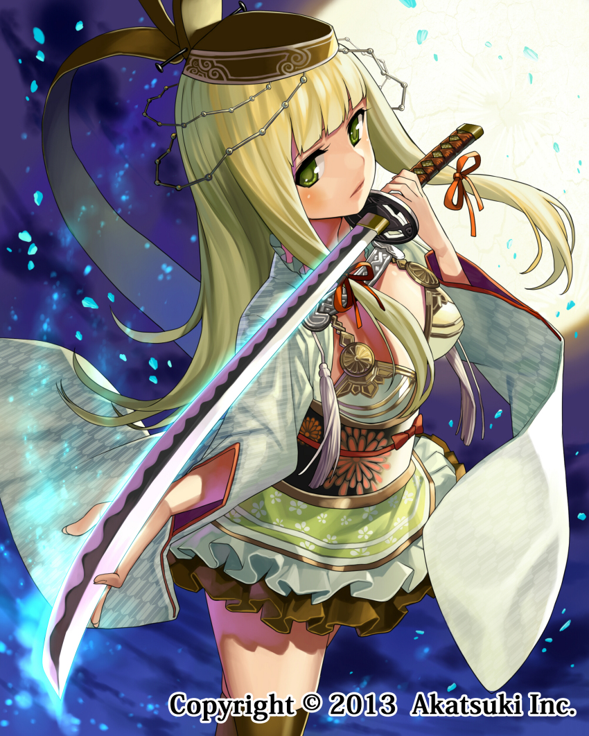 absurdres, blonde_hair, breasts, gaou_(umaiyo_puyoman), glowing, glowing_sword, glowing_weapon, green_eyes