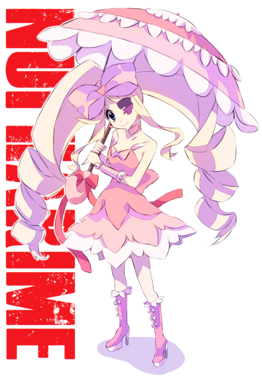 10s, 1girl, big_hair, blonde_hair, boots, bow, dress, drill_hair