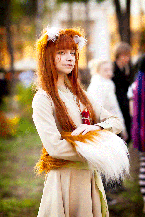 anastasiya_reznikova, animal_ears, animated, animated_gif, brown_eyes, brown_hair, cosplay, holo, holo_(cosplay), looking_at_viewer, photo_(medium), smile, spice_and_wolf, tagme, tail, traditional_clothes
