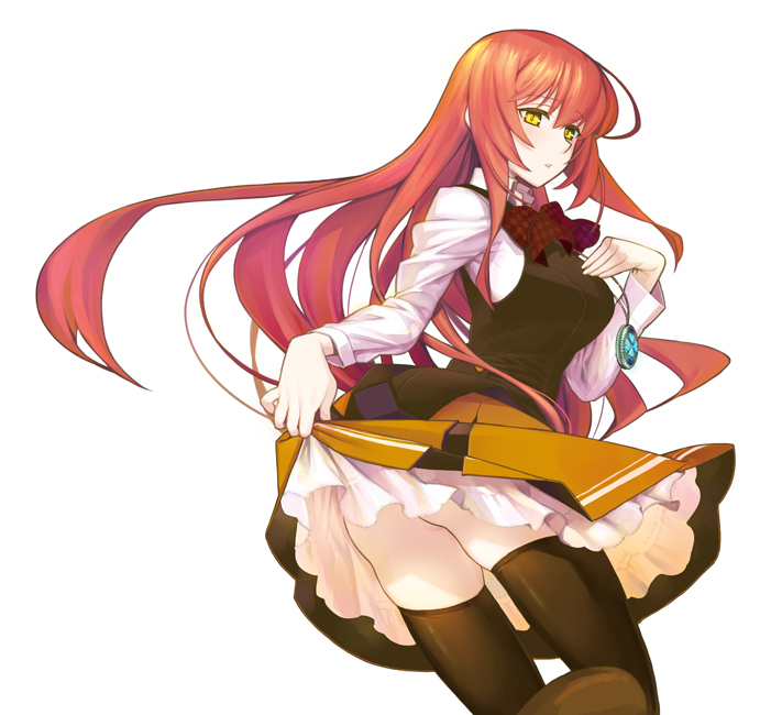 1girl, bad_id, bad_pixiv_id, black_thighhighs, clothes_lift, female_focus, jewelry, kome_(vm500)