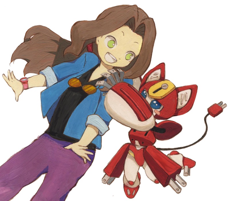 1girl, blush, blush_stickers, kikuhime, medarot, peppercat, simple_background, suikadon, tagme