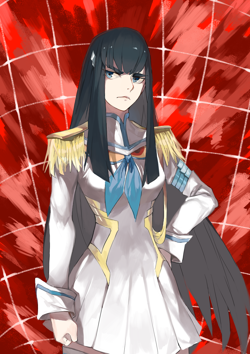 10s, 1girl, bad_id, bad_pixiv_id, black_hair, blue_eyes, epaulettes, eyebrows