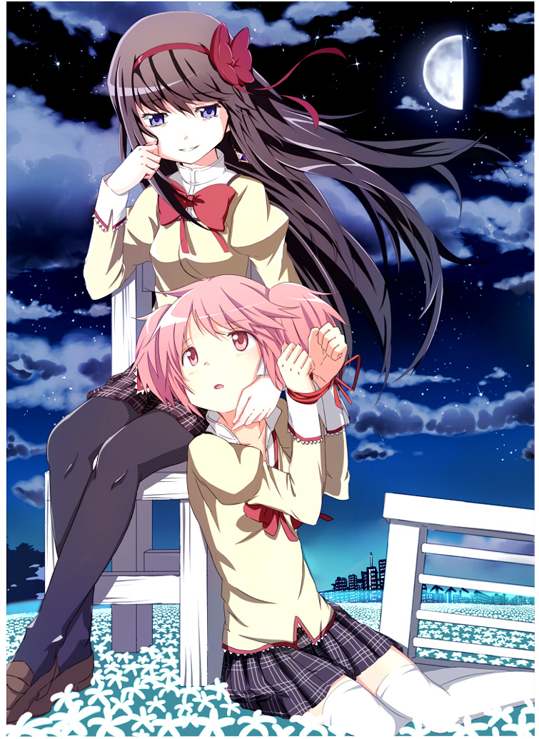 10s, 2girls, akemi_homura, bad_id, bad_pixiv_id, bags_under_eyes, bdsm, black_hair