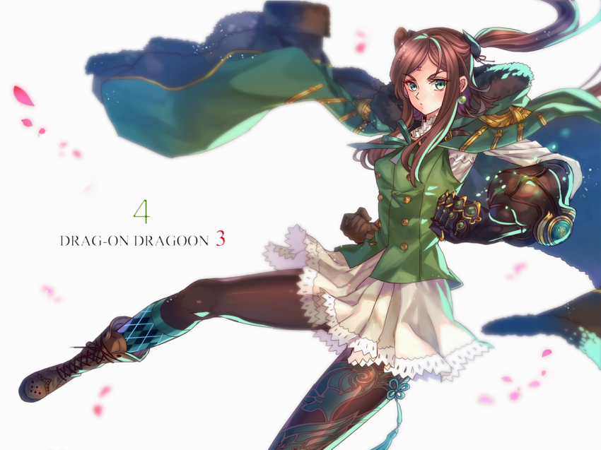 brown_hair, cape, drag-on_dragoon, drag-on_dragoon_3, four_(drag-on_dragoon), nadir_(nadirnek), petals, stance