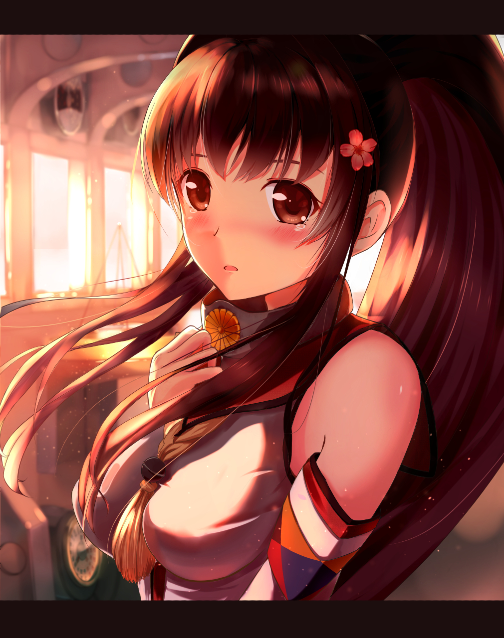 10s, 1girl, backlighting, bad_id, bad_pixiv_id, blurry, blush, breasts