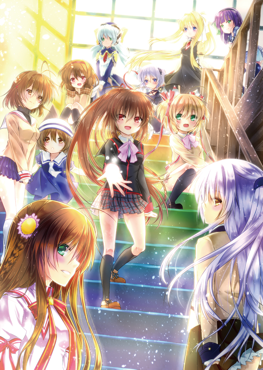 00s, 10s, 6+girls, :d, air_(visual_novel), angel_beats!, antenna_hair, arm_ribbon
