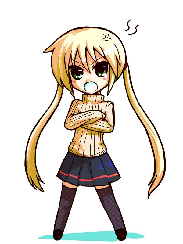 1girl, anger_vein, angry, bad_id, bad_pixiv_id, blonde_hair, chibi, female_focus