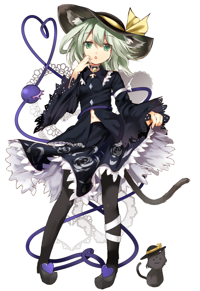 1girl, :3, alternate_costume, animal_ears, animalization, bell, black_cat, black_pantyhose