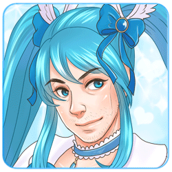 1boy, blue_background, blue_eyes, blue_hair, blue_theme, bohe, bow, catharsis_chuuto-saiyou