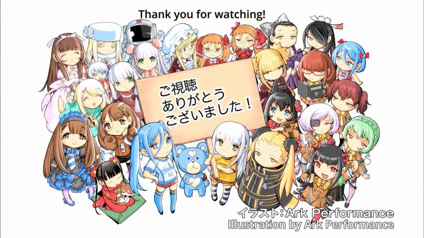 10s, 6+girls, :d, ^_^, admirality_code, animal, anime_screenshot, aoki_hagane_no_arpeggio, ark_performance, arm_up, armor, ashigara_(aoki_hagane_no_arpeggio), astronaut, atago_(aoki_hagane_no_arpeggio), bell, belt, bismarck_(aoki_hagane_no_arpeggio), black_hair, blazer, blonde_hair, blue_eyes, blue_hair, blunt_bangs, blush, brown_hair, brown_skirt, buruma, buttons, chibi, clenched_hand, cloak, closed_eyes, clothes_writing, crossed_arms, dog, end_card, everyone, expressionless, full_armor, full_body, fur_hat, green_eyes, green_hair, grey_background, grey_eyes, haguro_(aoki_hagane_no_arpeggio), haruna_(aoki_hagane_no_arpeggio), hat, headband, hiei_(aoki_hagane_no_arpeggio), hyuuga_(aoki_hagane_no_arpeggio), i-400_(aoki_hagane_no_arpeggio), i-402_(aoki_hagane_no_arpeggio), iona_(aoki_hagane_no_arpeggio), ise_(aoki_hagane_no_arpeggio), jacket, jingle_bell, jitome, kirishima_(aoki_hagane_no_arpeggio), kongou_(aoki_hagane_no_arpeggio), long_hair, long_sleeves, looking_at_viewer, maya_(aoki_hagane_no_arpeggio), multiple_girls, musashi_(aoki_hagane_no_arpeggio), myoukou_(aoki_hagane_no_arpeggio), nachi_(aoki_hagane_no_arpeggio), nagato_(aoki_hagane_no_arpeggio), non-web_source, official_art, open_mouth, pantyhose, pillow, pink_eyes, pleated_skirt, pom_pom_(clothes), purple_eyes, purple_hair, red_eyes, red_hair, repulse, repulse_(aoki_hagane_no_arpeggio), scan, shirt, short_hair, short_sleeves, sidelocks, sign, simple_background, skirt, smile, smoking_pipe, sportswear, standing, striped_clothes, striped_legwear, striped_pantyhose, stuffed_animal, stuffed_toy, subtitled, takao_(aoki_hagane_no_arpeggio), teddy_bear, thighhighs, twintails, u-2501, very_long_hair, white_shirt, yamato_(aoki_hagane_no_arpeggio), yellow_eyes, yukikaze_(aoki_hagane_no_arpeggio), zettai_ryouiki, zuikaku_(aoki_hagane_no_arpeggio)