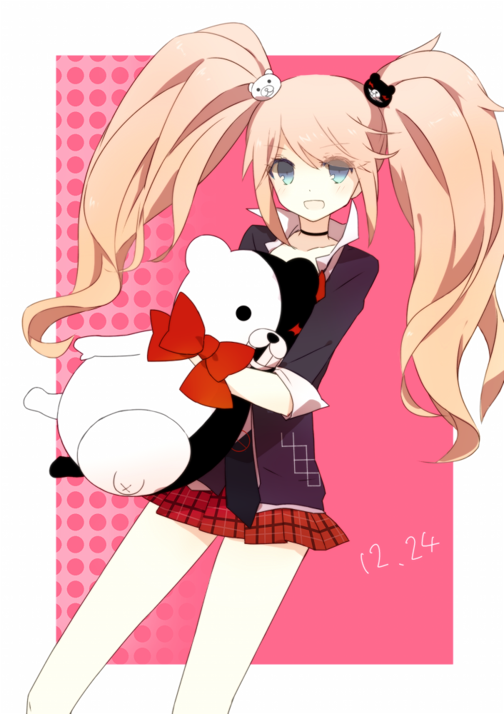 10s, 1girl, bear_hair_ornament, blue_eyes, danganronpa_(series), danganronpa:_trigger_happy_havoc, enoshima_junko, hair_ornament