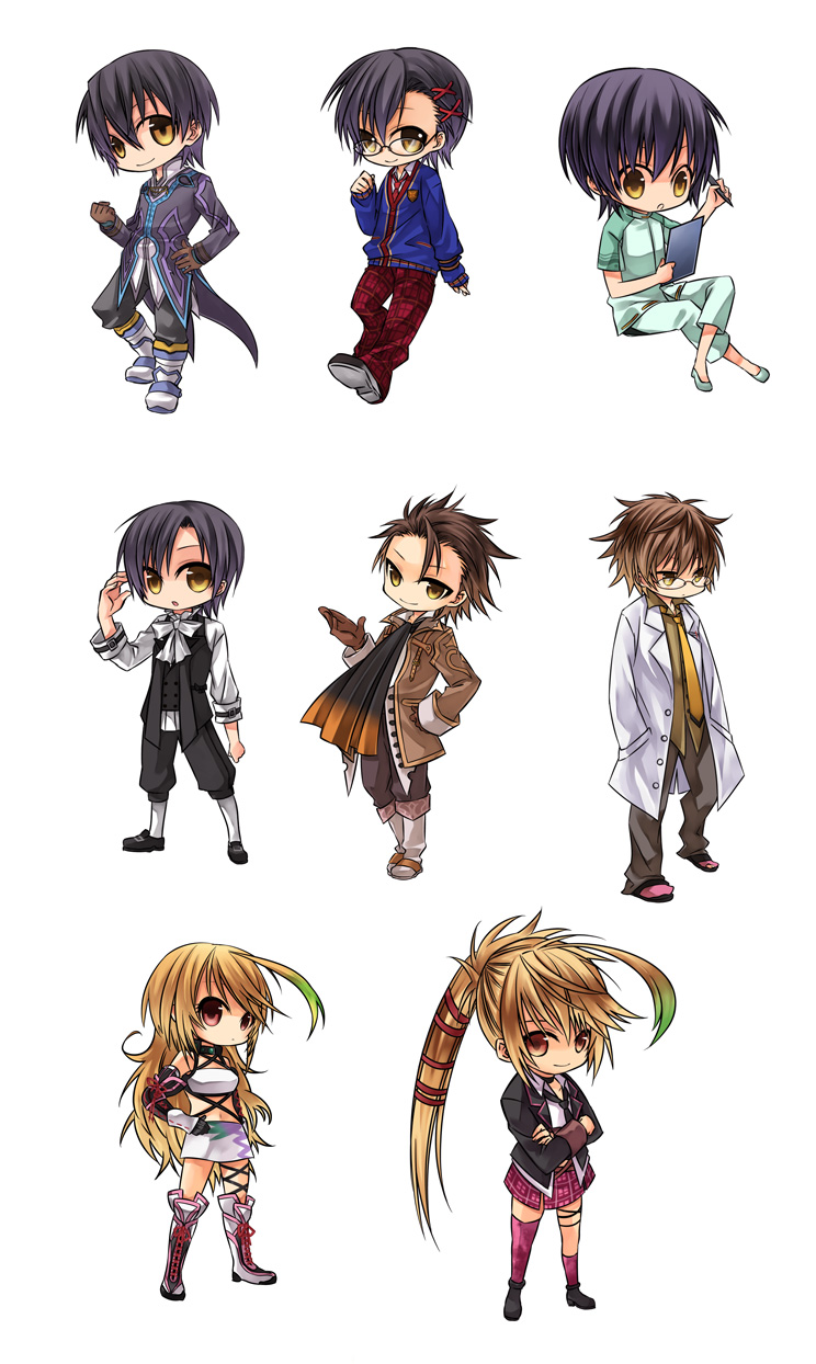 1girl, 2boys, ahoge, alternate_costume, alternate_hairstyle, alvin_(school_uniform)_(tales), alvin_(tales), argent-ag