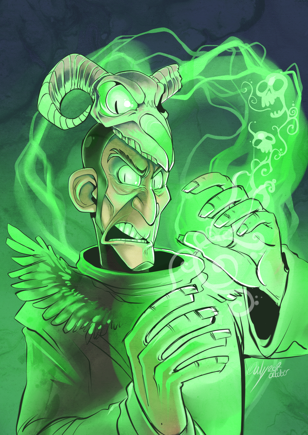 1boy, black_hair, fingernails, frown, green_theme, male_focus, merasmus, skull, team_fortress_2, wings