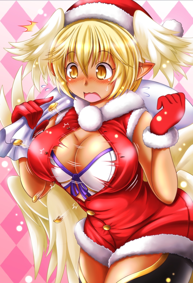 1girl, ^^^, alternate_costume, blonde_hair, blush, breasts, bursting_breasts, buttons
